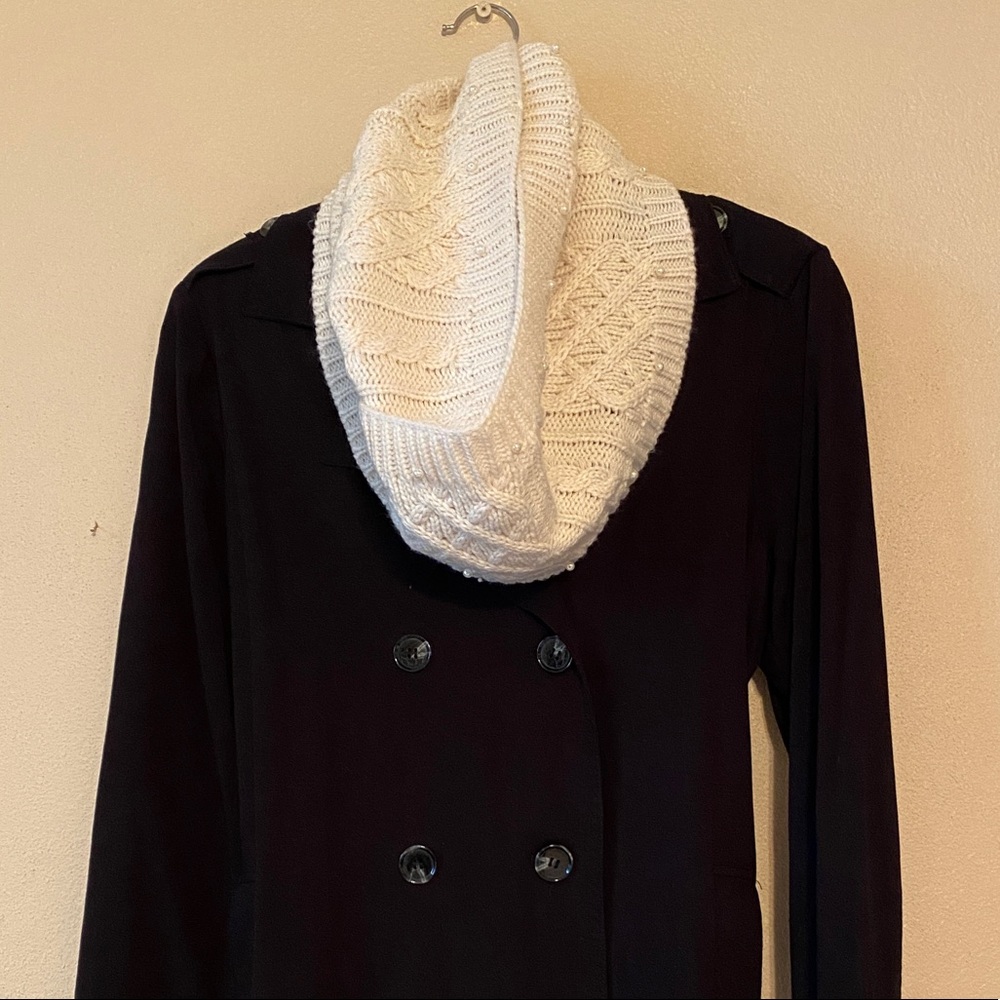 Cream Cable Knit Infinity Scarf with Pearls